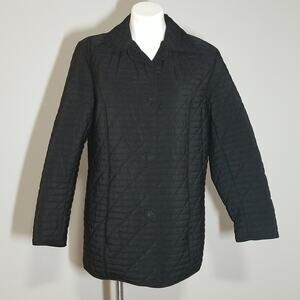 Utex Design Black Quilted Jacket Women's Large Fleece Lined Full Zip Coat